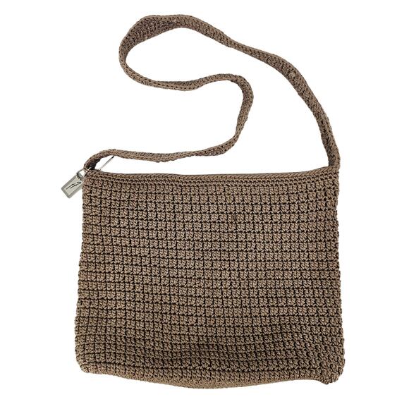 Jacqueline Ferrar 80's tan brown crocheted shoulder bag boho bohemian minimalist - Picture 1 of 12